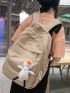 Plaid Classic Backpack With Cartoon Bag Charm