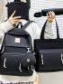 4Pcs Bag Set Classic Backpack Letter Patch Decor With Zipper