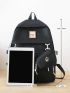 4Pcs Bag Set Classic Backpack Letter Patch Decor With Zipper