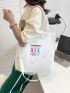 Small Shopper Bag Letter & Cartoon Graphic Canvas