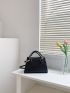 Zip Front Square  Bag Double Handle Black