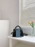 Zip Front Square  Bag Double Handle Black
