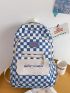Plaid Pattern Functional Backpack With Adjustable-strap