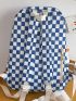 Plaid Pattern Functional Backpack With Adjustable-strap