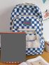Plaid Pattern Functional Backpack With Adjustable-strap