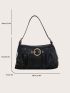 PU Ruched Bag Buckle & Eyelet Decor For Daily Life