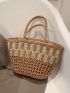 Large Straw Bag Colorblock Double Handle For Vacation
