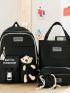 4pcs Backpack Set Colorblock Classic Backpack Top Handle Bag Square Bag With Bag Charm