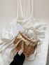 Small Straw Bag Vacation Faux Pearl & Twilly Scarf Decor Drawstring Chain Wooden For Summer