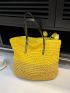 Oversized Straw Bag Vacation Color Block For Beach