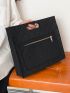 Black Square Bag Fashionable Plaid Embossed Polyester For Work