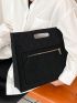Black Square Bag Fashionable Plaid Embossed Polyester For Work