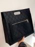 Black Square Bag Fashionable Plaid Embossed Polyester For Work