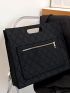 Black Square Bag Fashionable Plaid Embossed Polyester For Work