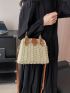 Studded Decor Straw Bag Bamboo Joint Design Double Handle Vacation For Summer