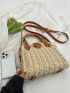 Studded Decor Straw Bag Bamboo Joint Design Double Handle Vacation For Summer