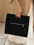 Black Square Bag With Zipper Fashionable Chevron Embossed Polyester For Daily Life