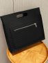 Black Square Bag With Zipper Fashionable Chevron Embossed Polyester For Daily Life