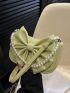 Bow Decor Hobo Bag Faux Pearl Beaded Small Green
