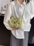 Bow Decor Hobo Bag Faux Pearl Beaded Small Green