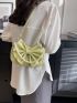 Bow Decor Hobo Bag Faux Pearl Beaded Small Green