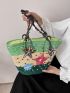 Star Pattern Straw Bag Colorblock Double Handle For Vacation