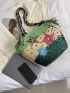 Star Pattern Straw Bag Colorblock Double Handle For Vacation