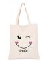 Small Shopper Bag Letter & Expression Pattern Double Handle For Shopping