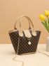 Small Bucket Bag Geometric Pattern Faux Pearl Decor Chain PU For Daily Life