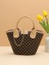 Small Bucket Bag Geometric Pattern Faux Pearl Decor Chain PU For Daily Life