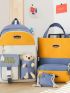 4pcs Bag Set Classic Backpack Shoulder Clutch Bucket Bag Bear Decor With Bag Charm Preppy For School