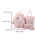 4pcs Bag Set Classic Backpack Shoulder Clutch Bucket Bag Checkered Pattern Badge Decor Preppy For School