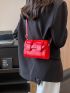 Mini Messenger Bag Buckle Decor PU Neon Red Funky For Daily Life