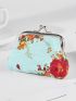 Floral Pattern Coin Purse Kiss Lock Polyester For Daily Life