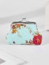 Floral Pattern Coin Purse Kiss Lock Polyester For Daily Life