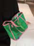 Contrast Binding Shopper Bag Patch Detail For Shopping