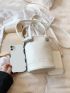 Mini Bucket Bag Litchi Embossed Double Handle Chain Decor With Purse PU Fashionable For Daily Life