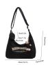 Letter Embroidered Shopper Bag With Bag Charm Polyester For Daily Life