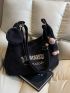 Letter Embroidered Shopper Bag With Bag Charm Polyester For Daily Life