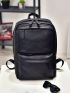 Solid Color Functional Backpack With Adjustable Strap