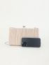 Pleated Embossed Square Bag Kiss Lock Design Chain Strap