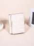 White Small Wallet Stitch Detail Faux Pearl Decor Trifold PU