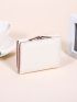 White Small Wallet Stitch Detail Faux Pearl Decor Trifold PU