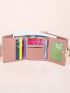White Small Wallet Stitch Detail Faux Pearl Decor Trifold PU