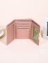 White Small Wallet Stitch Detail Faux Pearl Decor Trifold PU