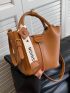 Mini Letter Detail Bucket Bag Button Decor