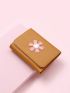 Flower Decor Small Wallet Mustard Yellow Trifold
