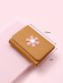 Flower Decor Small Wallet Mustard Yellow Trifold