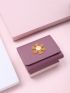 Flower Decor Small Wallet Purple Trifold