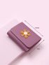 Flower Decor Small Wallet Purple Trifold